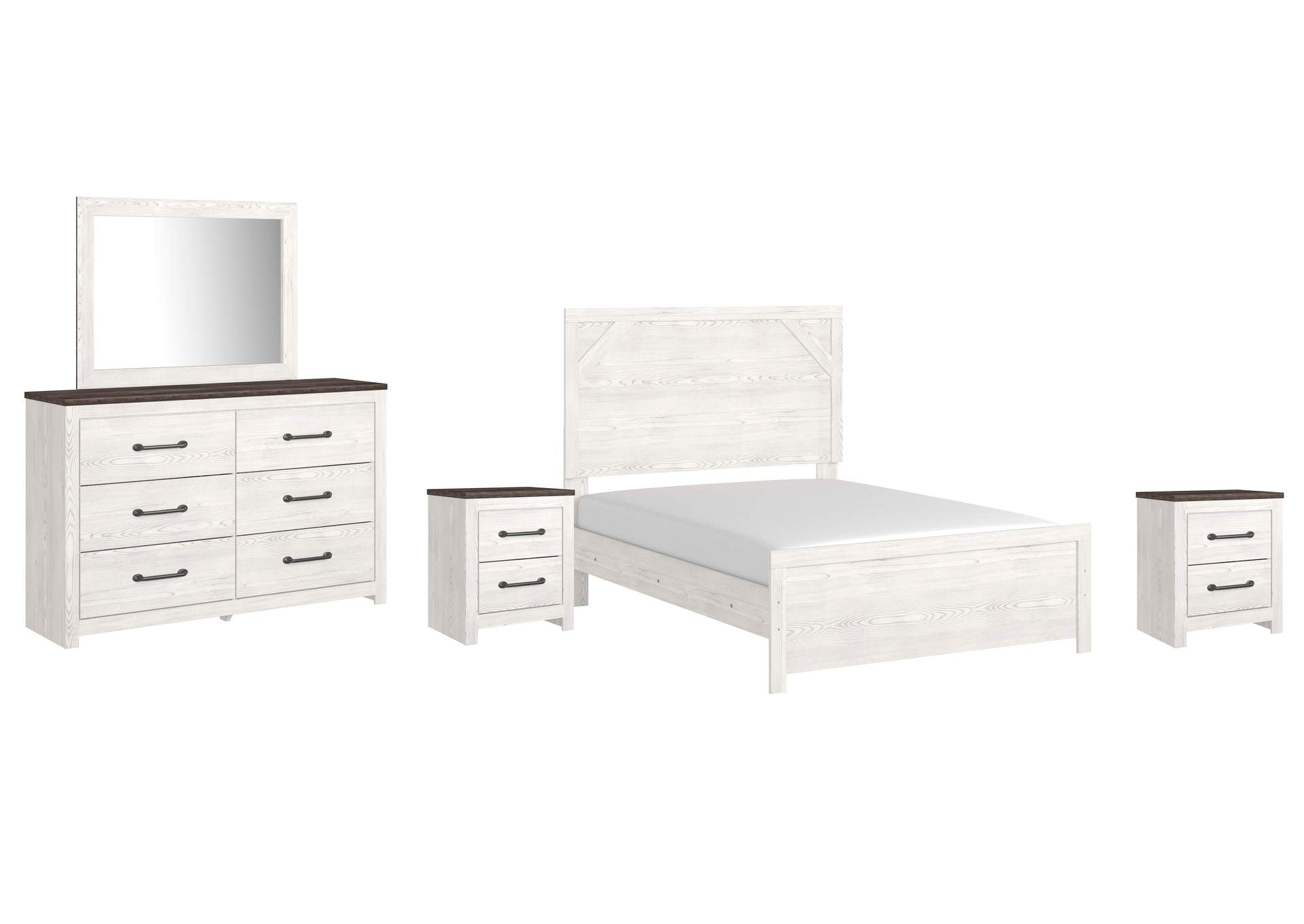 Gerridan Full Panel Bed with Mirrored Dresser and 2 Nightstands