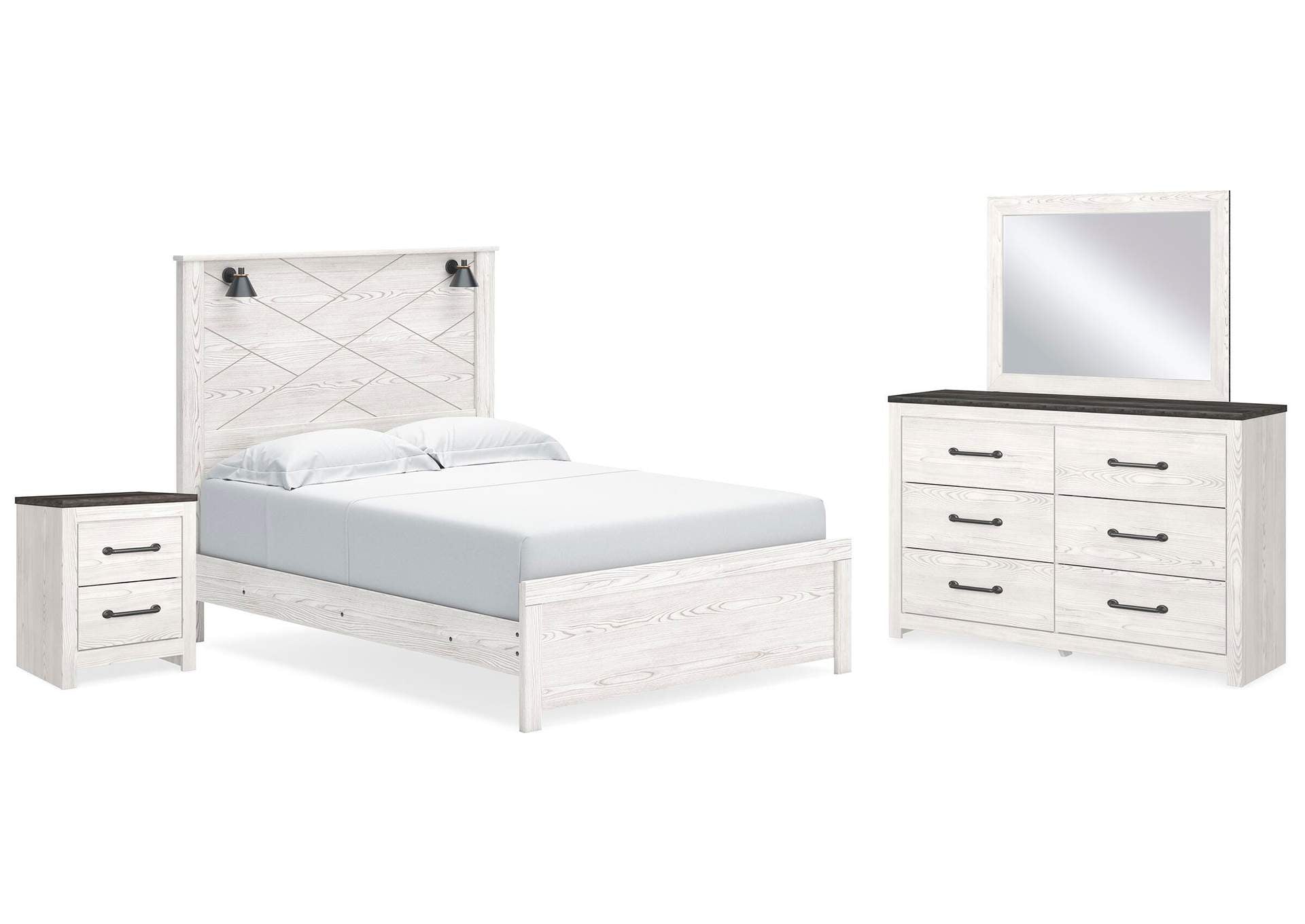 Gerridan Queen Panel Bed with Mirrored Dresser and Nightstand