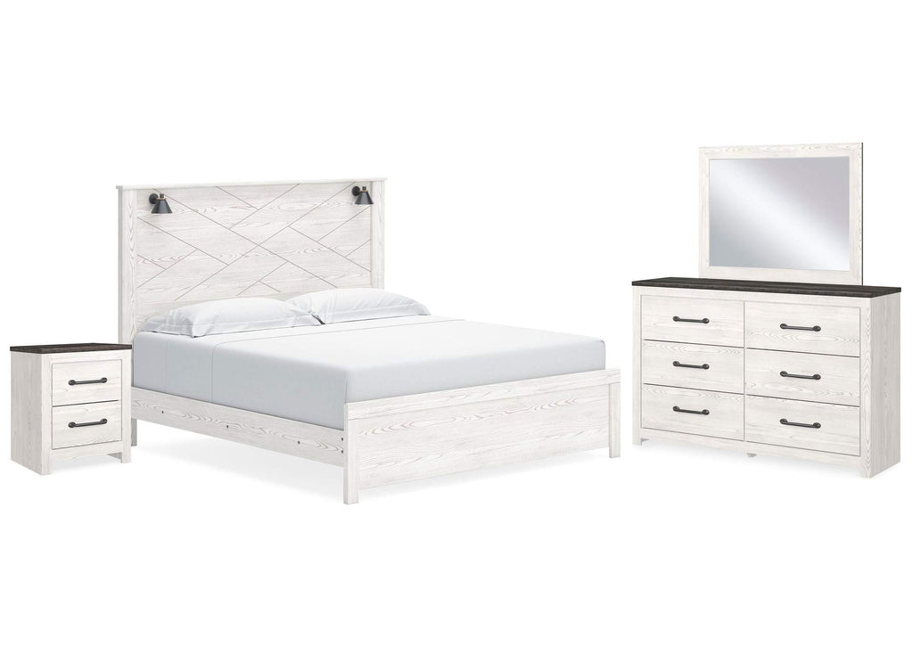 Gerridan King Panel Bed with Mirrored Dresser and Nightstand