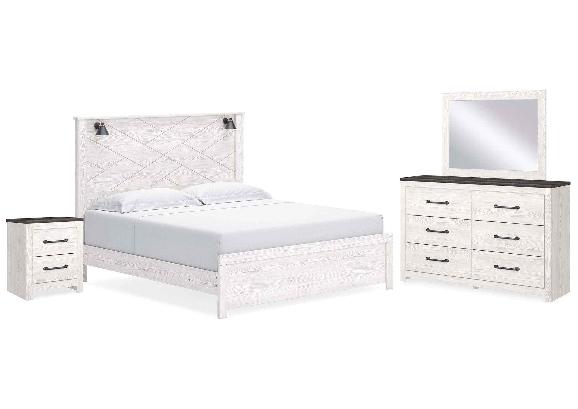 Gerridan King Panel Bed with Mirrored Dresser and Nightstand