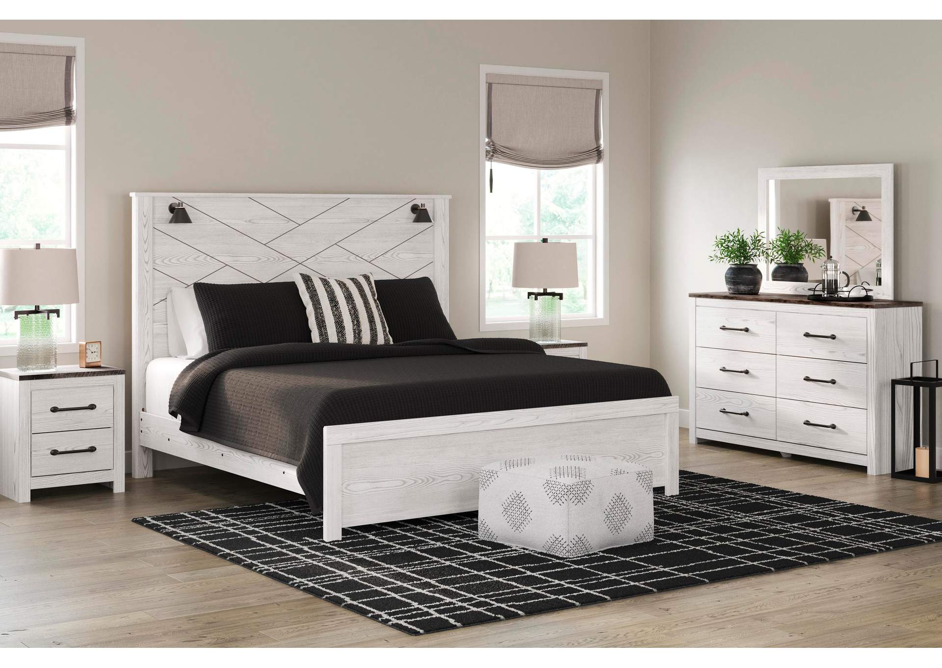 Gerridan King Panel Bed with Mirrored Dresser