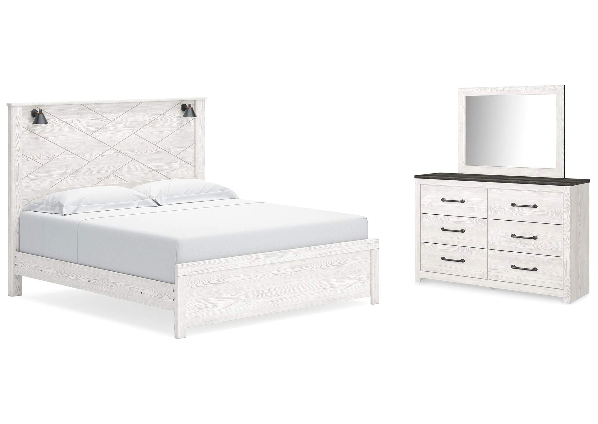 Gerridan King Panel Bed with Mirrored Dresser