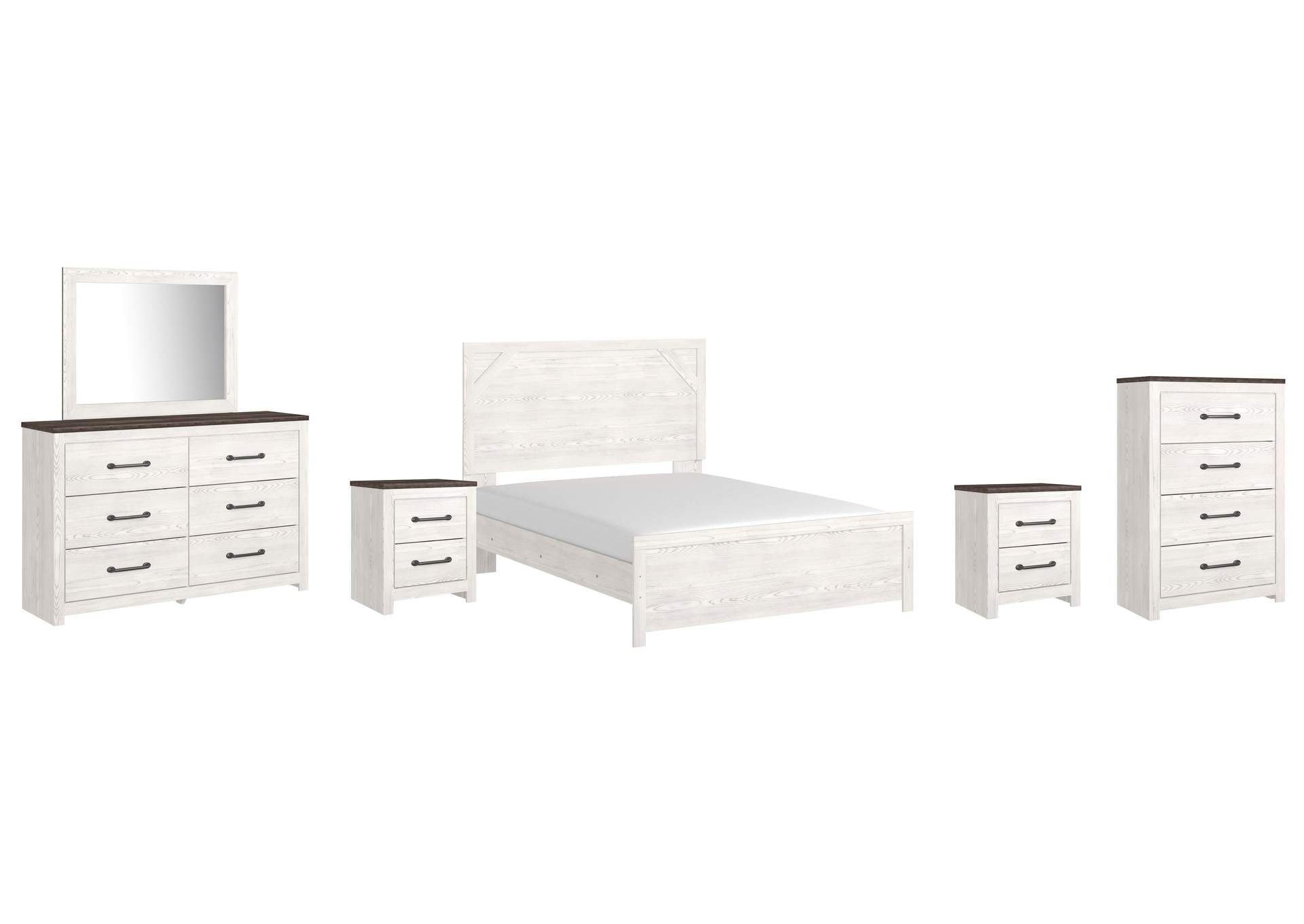 Gerridan Queen Panel Bed with Mirrored Dresser, Chest and 2 Nightstands