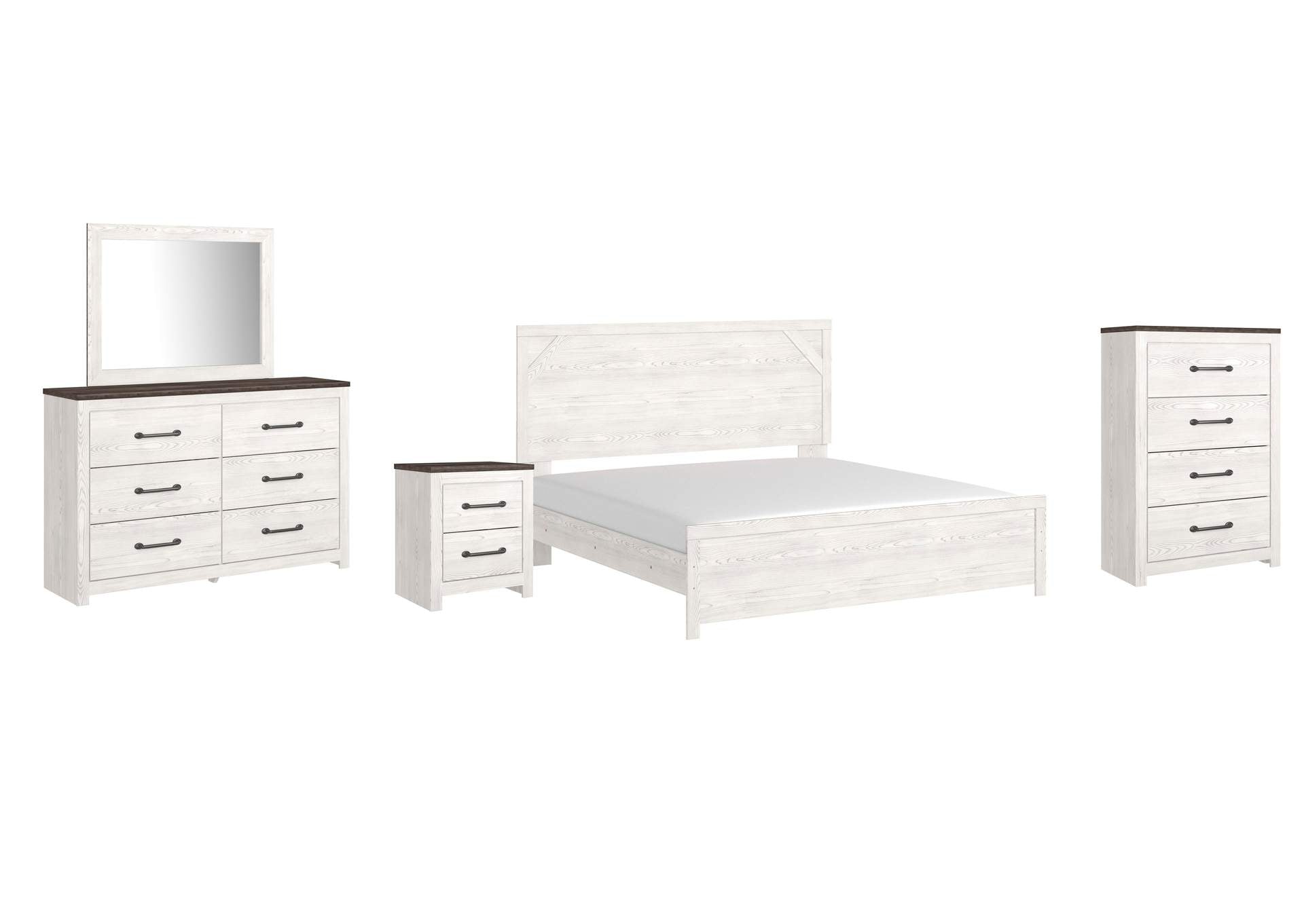 Gerridan King Panel Bed with Mirrored Dresser, Chest and Nightstand