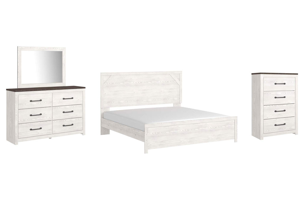 Gerridan King Panel Bed with Mirrored Dresser and Chest