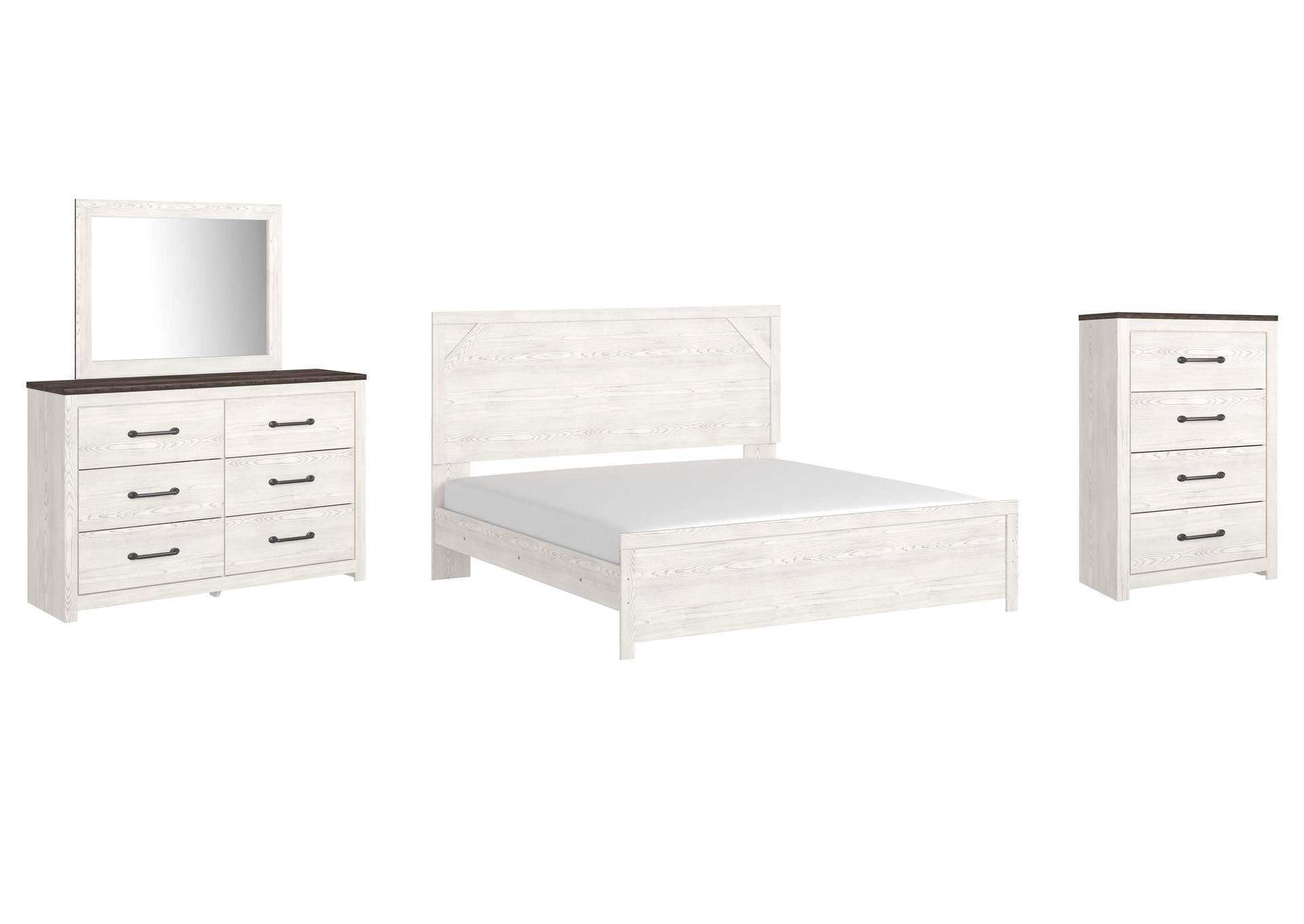 Gerridan King Panel Bed with Mirrored Dresser and Chest