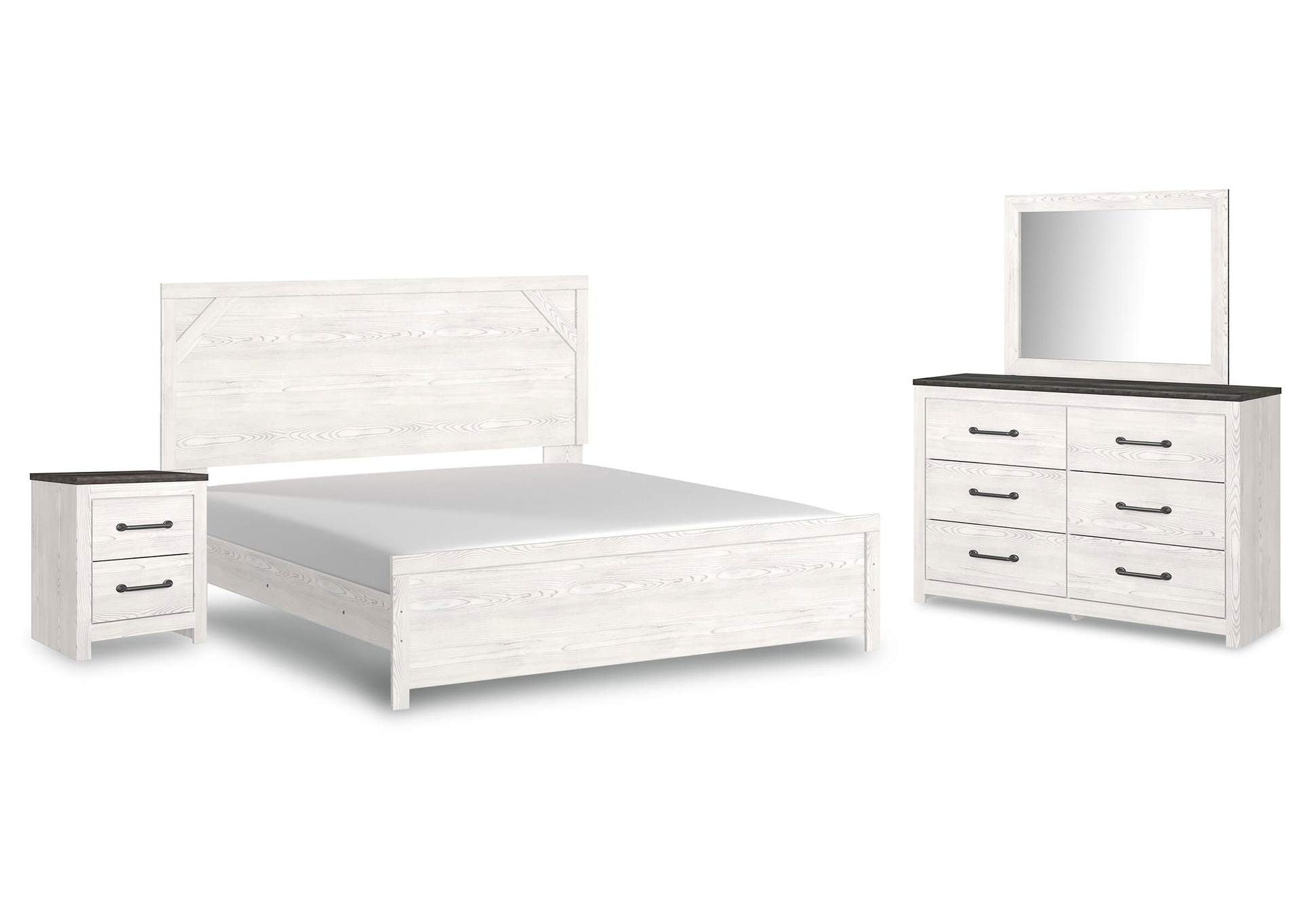 Gerridan King Panel Bed with Mirrored Dresser and Nightstand