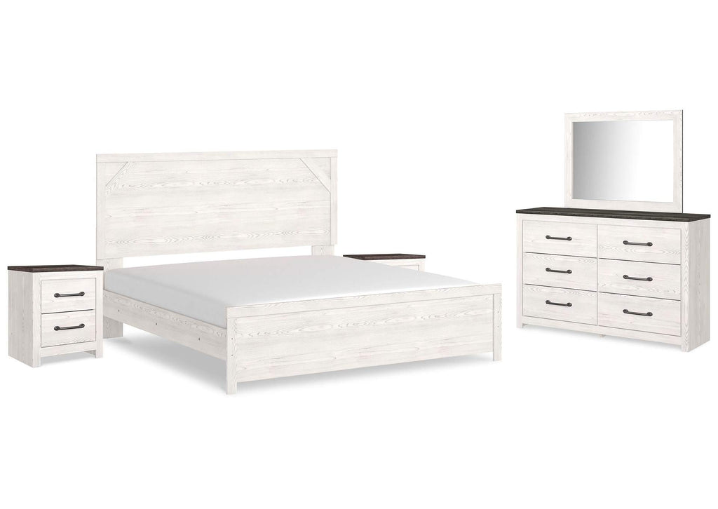 Gerridan King Panel Bed with Mirrored Dresser and 2 Nightstands