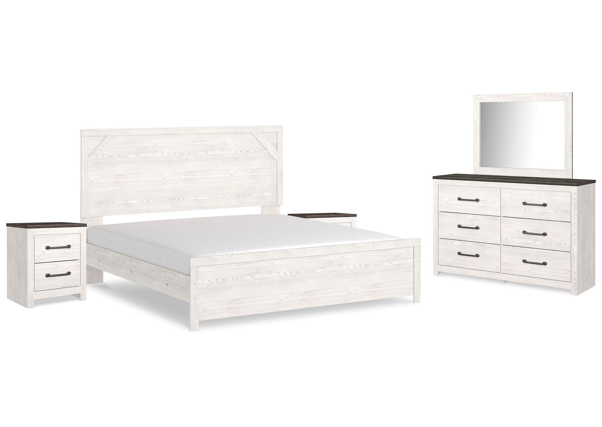 Gerridan King Panel Bed with Mirrored Dresser and 2 Nightstands
