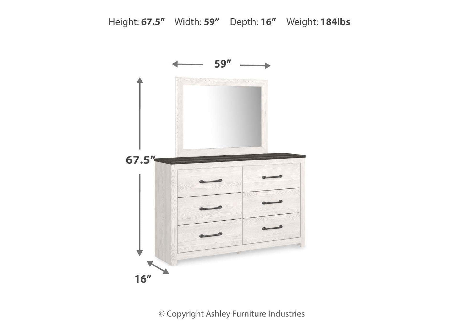Gerridan King Panel Bed with Mirrored Dresser and Nightstand dimensions