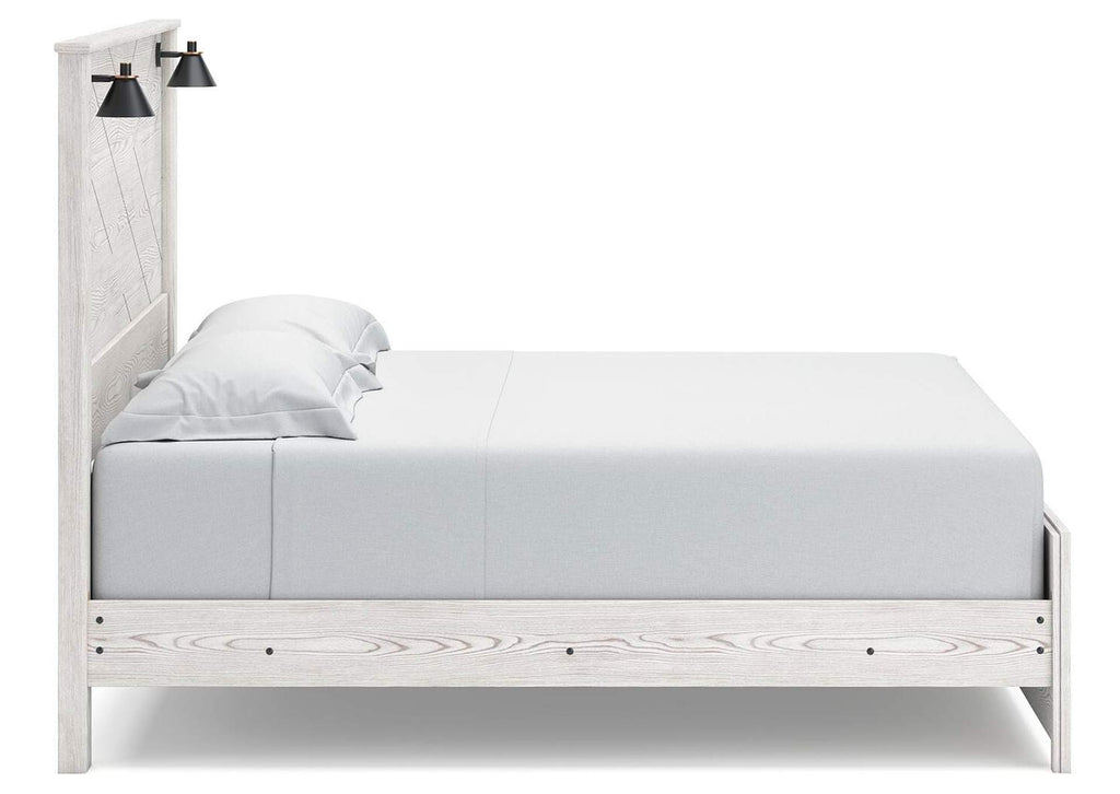 Gerridan King Panel Bed with Mirrored Dresser, Chest and Nightstand side view