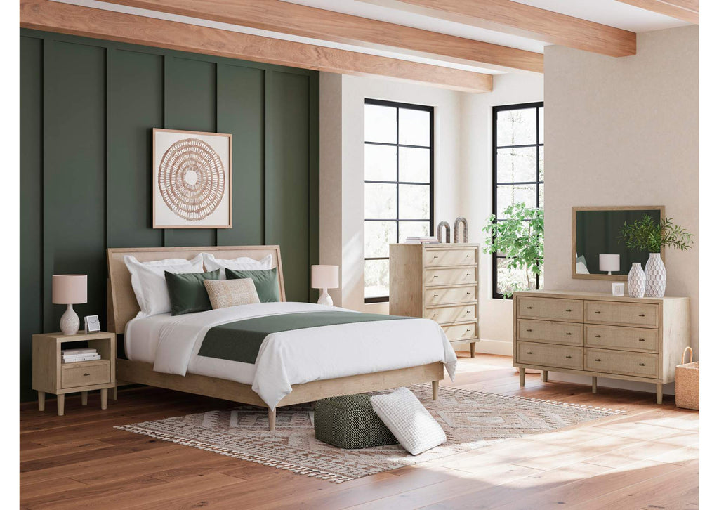Cielden King Panel Bed with Mirrored Dresser, Chest and 2 Nightstands