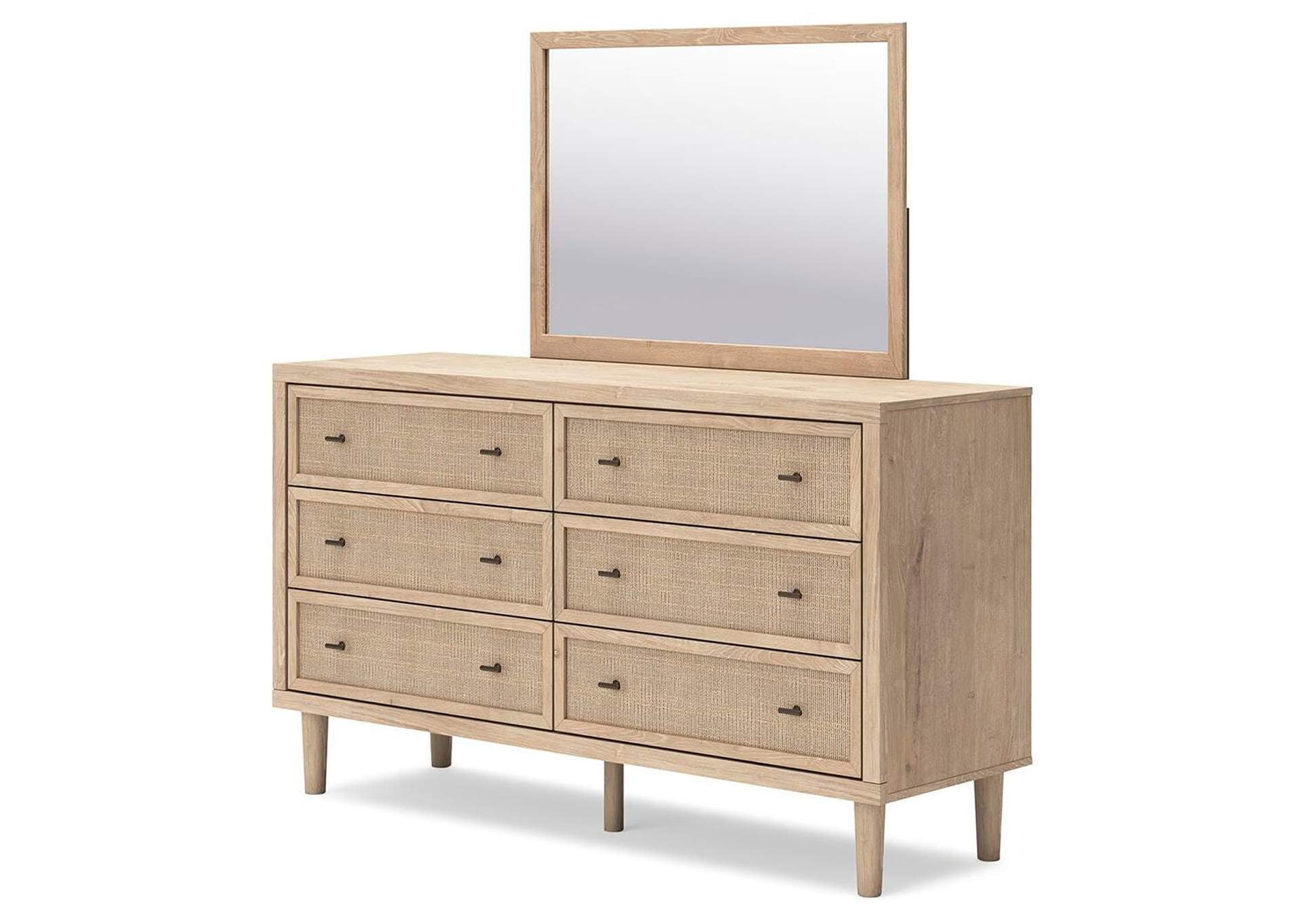 Cielden Queen Panel Bed with Mirrored Dresser, Chest and Nightstand angled view