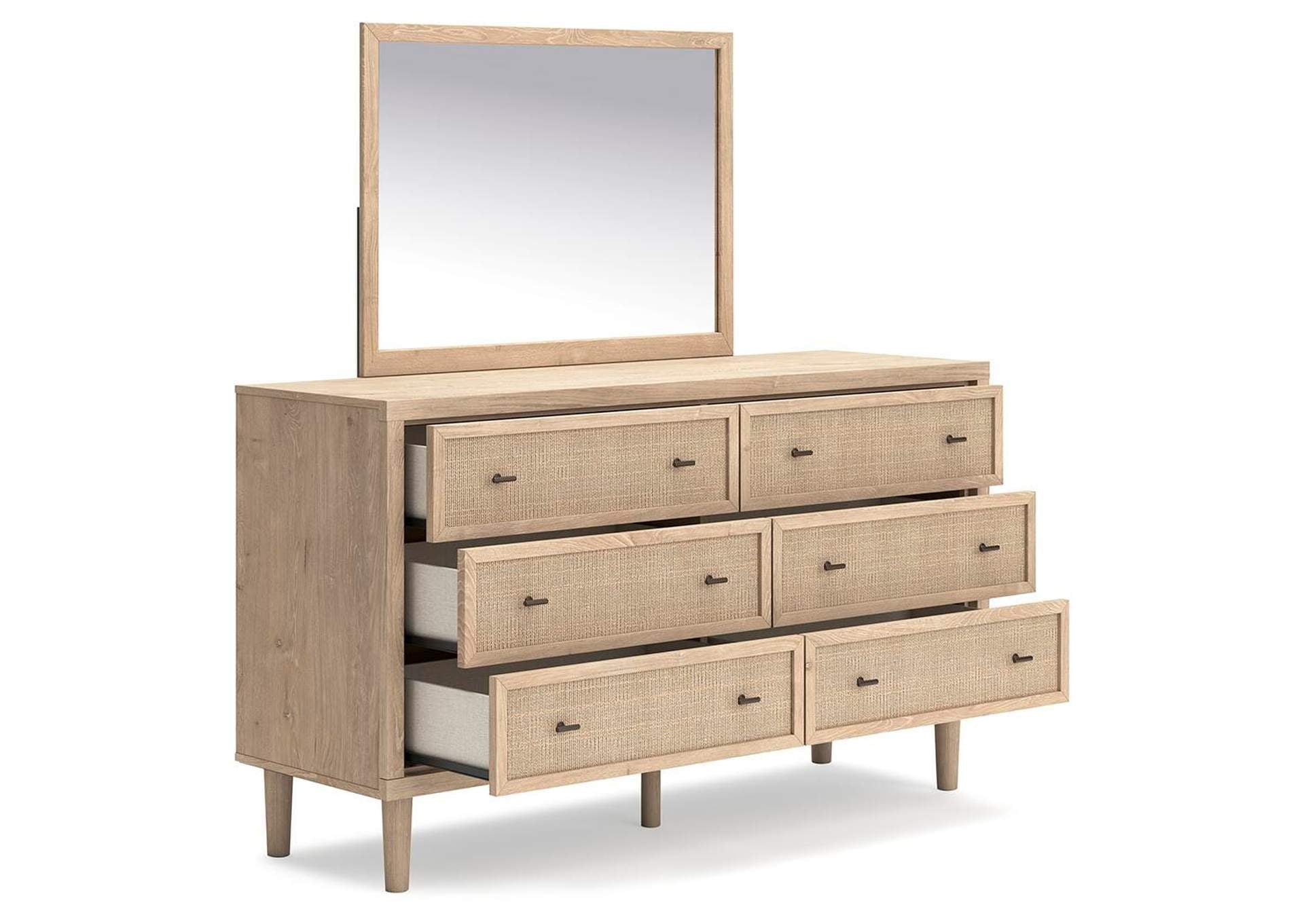 Cielden Full Panel Bed with Mirrored Dresser, Chest and Nightstand angled view