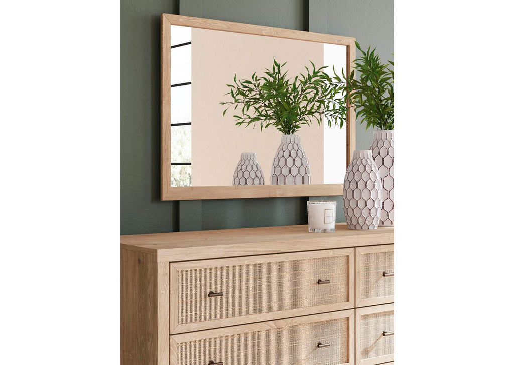 Cielden King Panel Bed with Mirrored Dresser and Nightstand detail