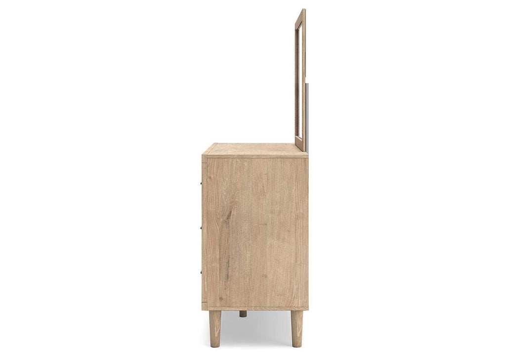 Cielden King Panel Bed with Mirrored Dresser side view