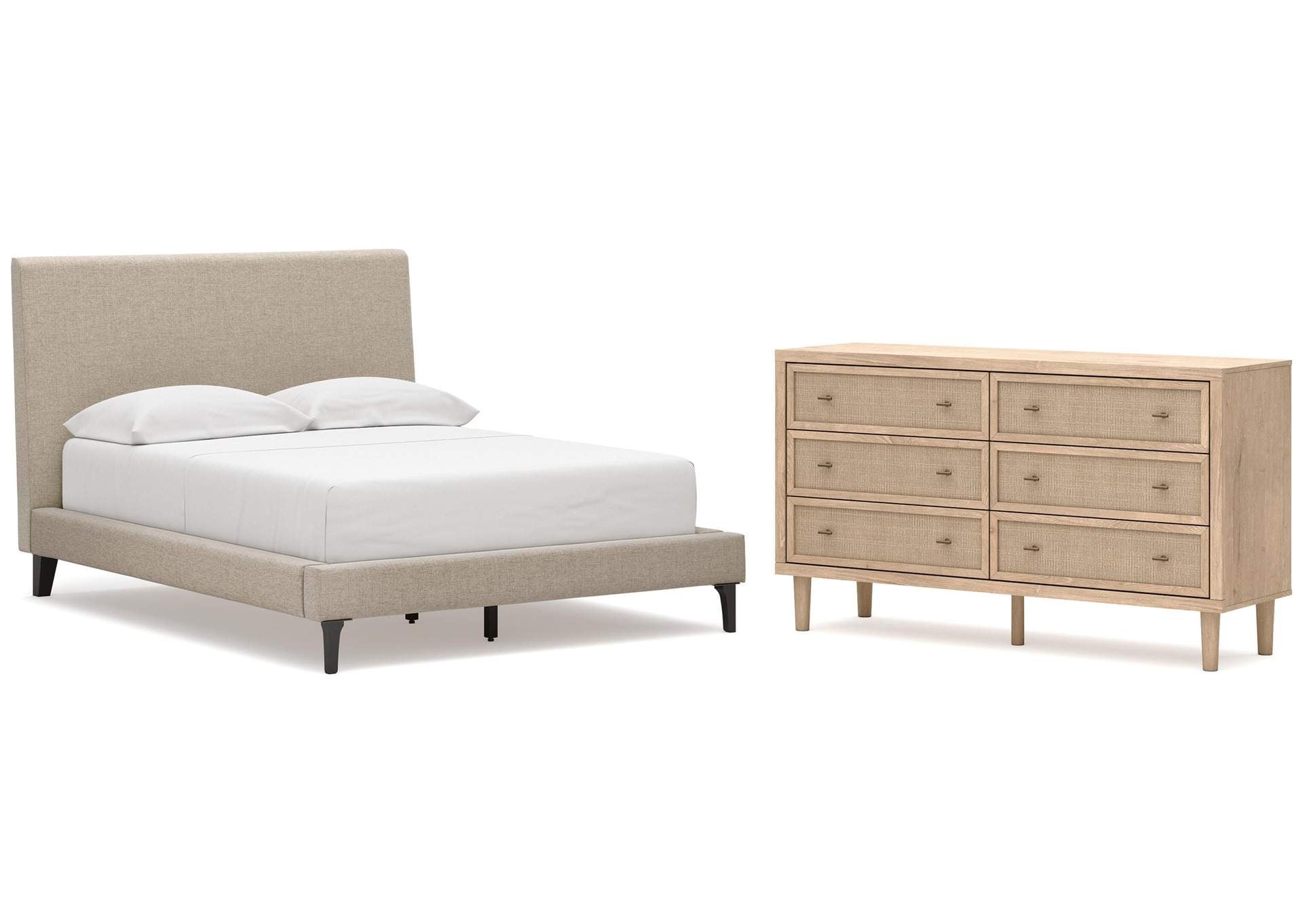 Cielden Full Upholstered Bed with Roll Slats and Dresser