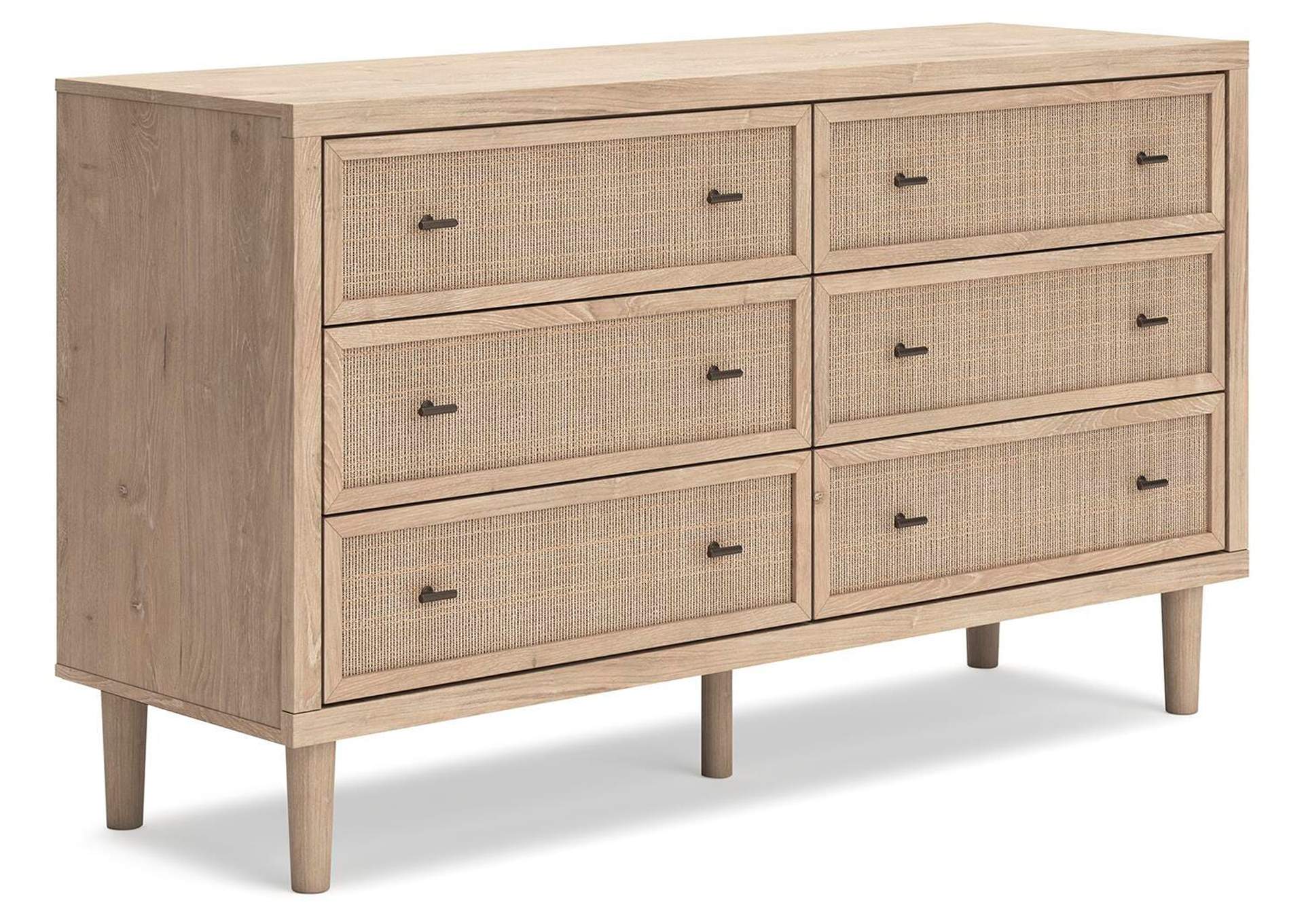 Cielden Full Upholstered Bed with Roll Slats and Dresser angled view