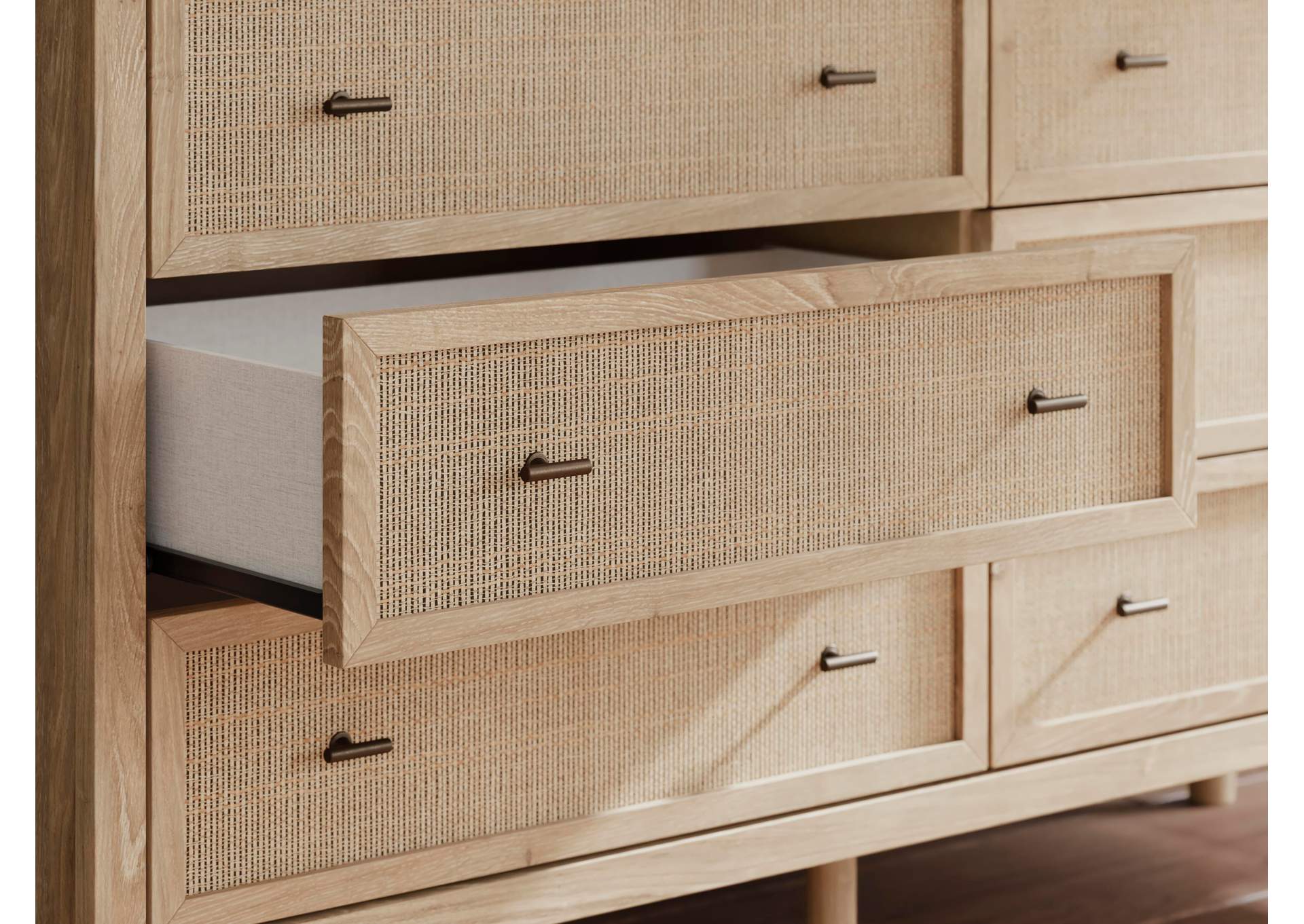 Cielden Queen Panel Bed with Mirrored Dresser and Chest detail