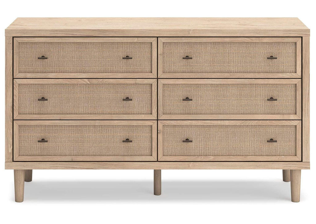 Cielden Queen Upholstered Bed with Roll Slats, Dresser and Chest front view