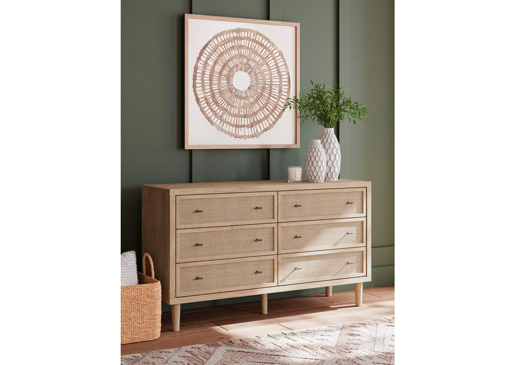Cielden Queen Upholstered Bed with Roll Slats, Dresser and Nightstand