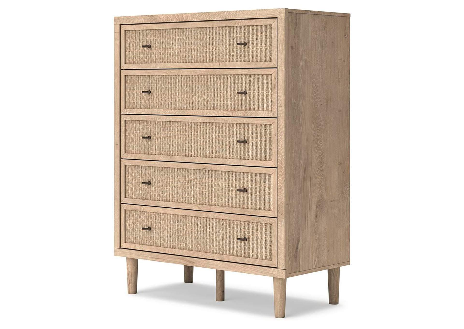 Cielden King Panel Headboard with Mirrored Dresser, Chest and Nightstand angled view