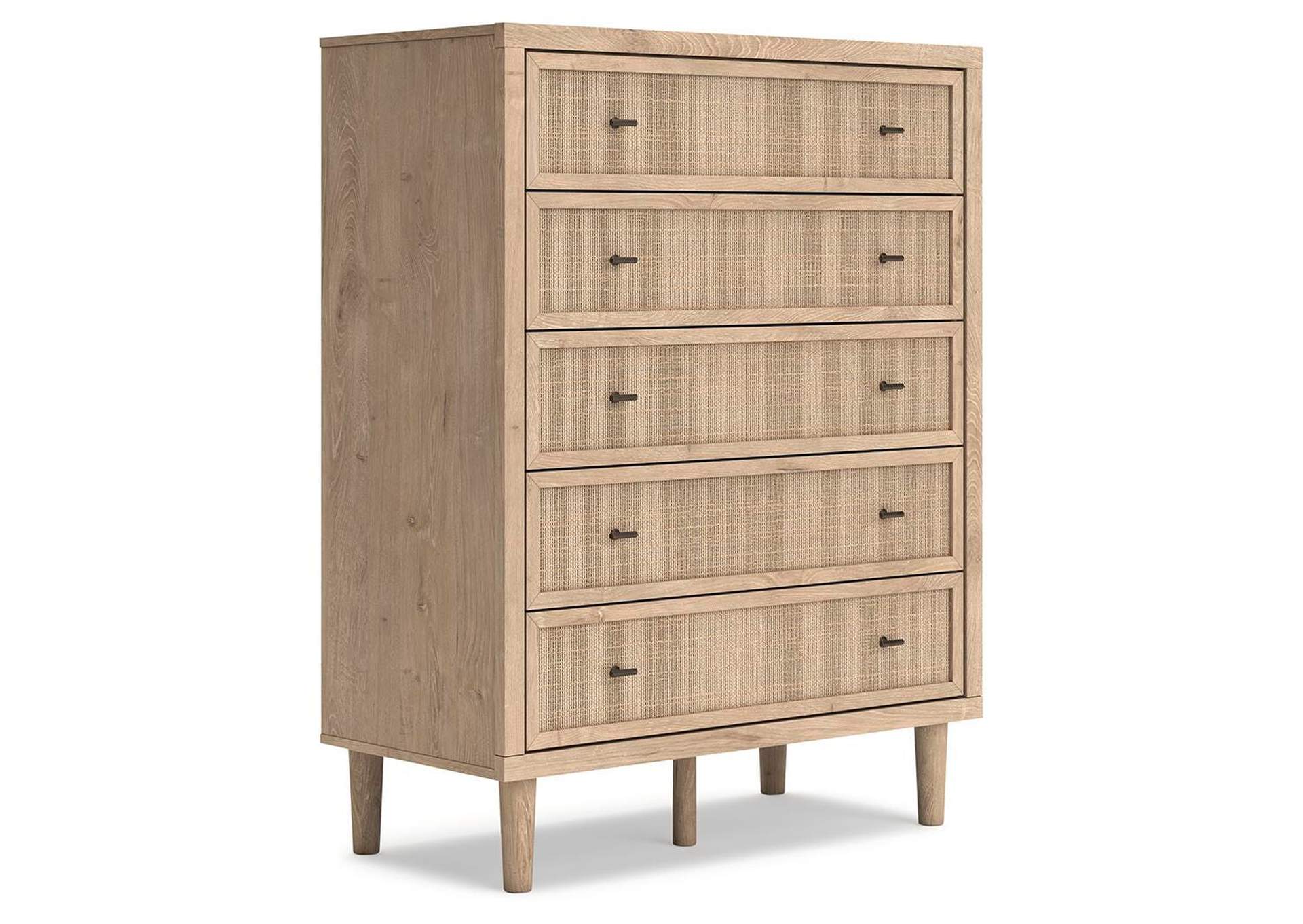 Cielden King Panel Bed with Mirrored Dresser and Chest angled view