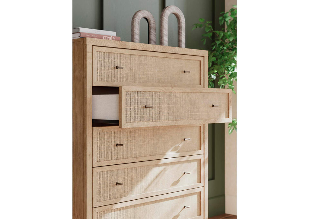Cielden Queen Panel Headboard with Mirrored Dresser, Chest and Nightstand detail