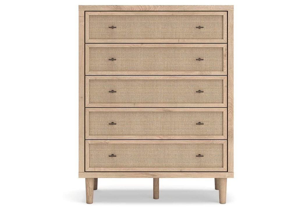 Cielden Queen Panel Bed with Mirrored Dresser and Chest front view