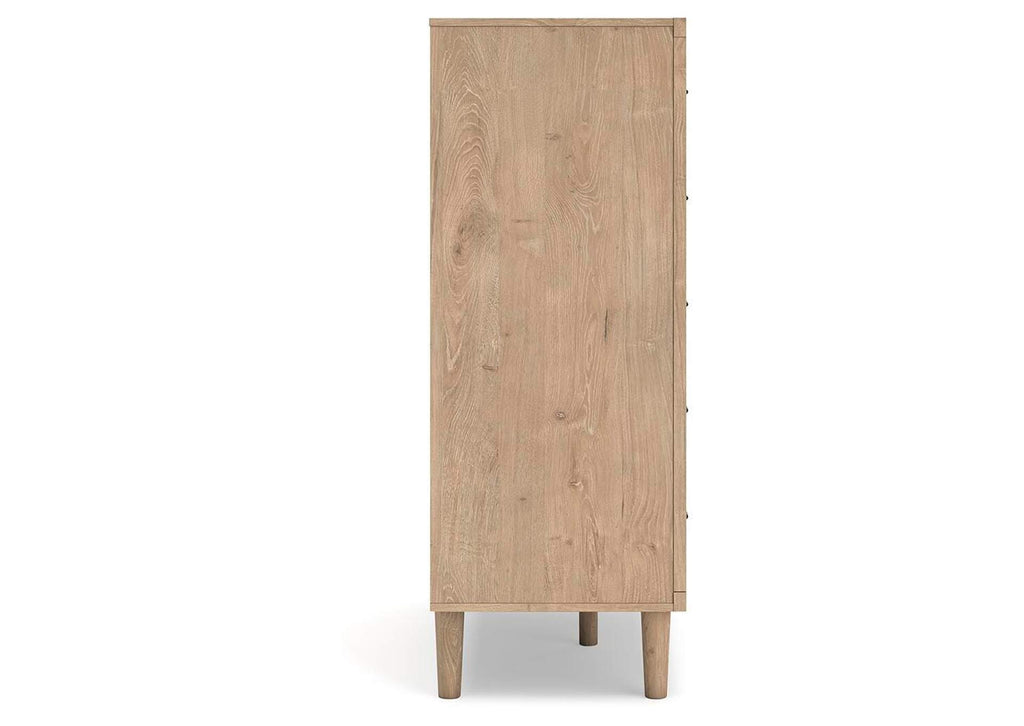 Cielden King Panel Bed with Mirrored Dresser and Chest side view