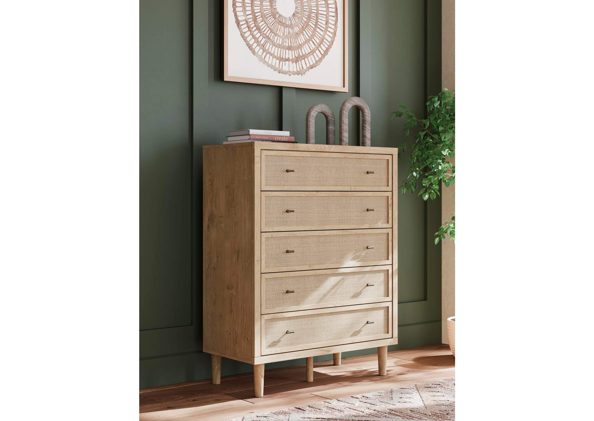 Cielden Queen Panel Bed with Mirrored Dresser, Chest and 2 Nightstands