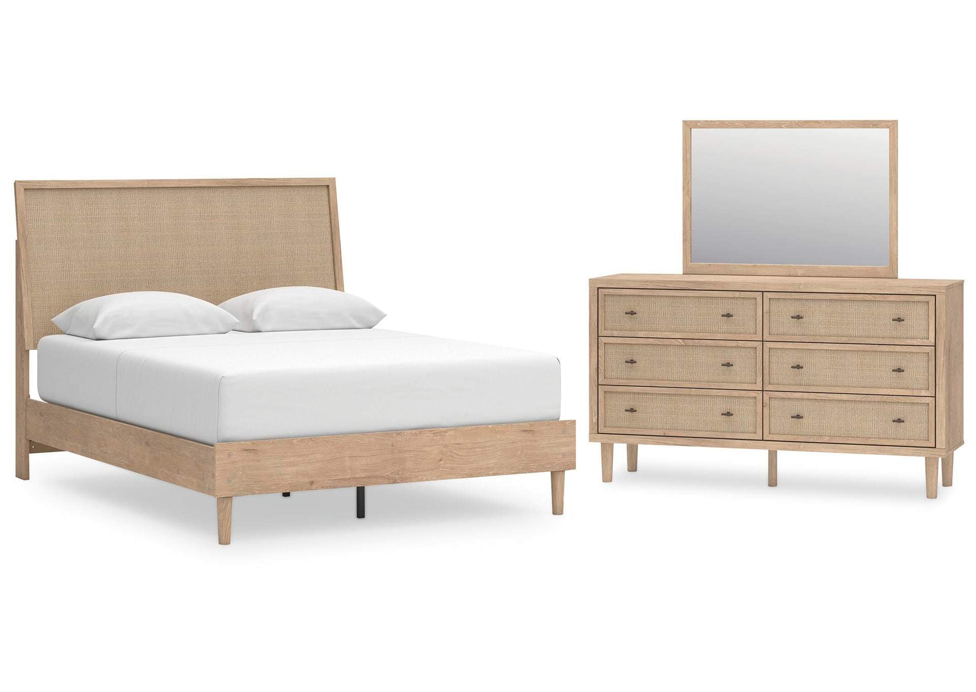 Cielden Queen Panel Bed with Mirrored Dresser