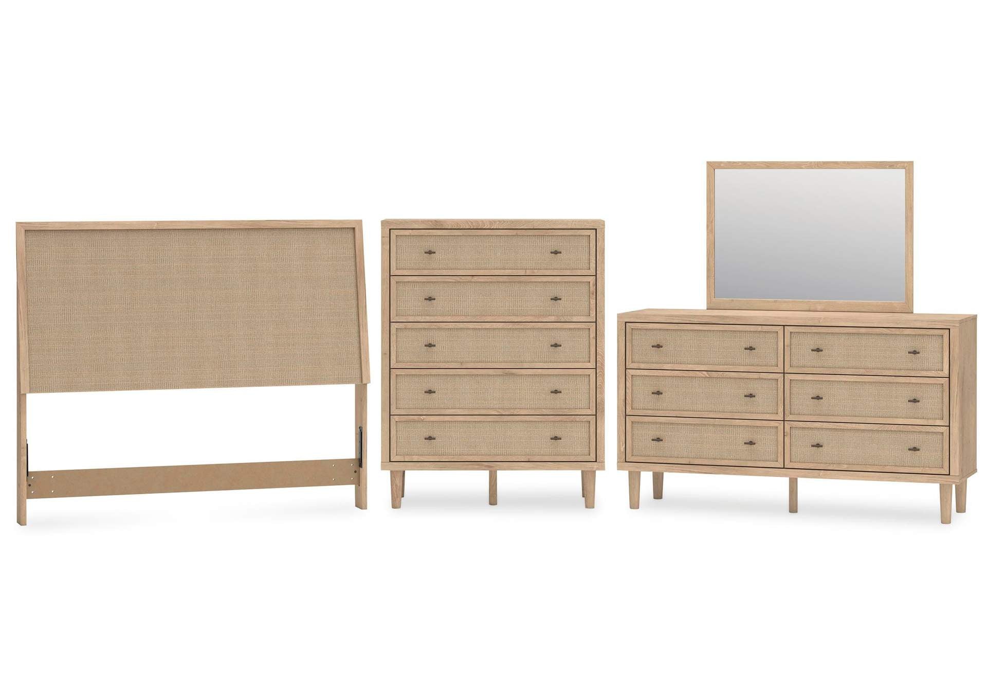 Cielden Queen Panel Headboard with Mirrored Dresser and Chest