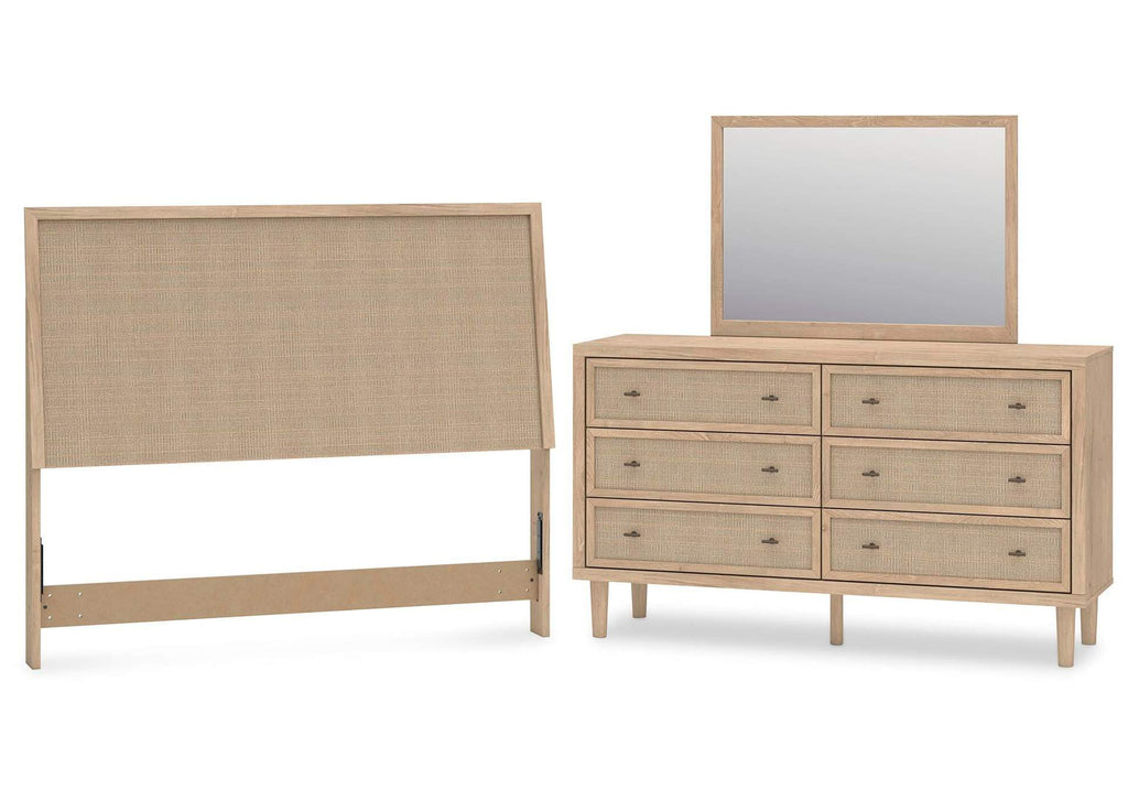 Cielden Queen Panel Headboard with Mirrored Dresser