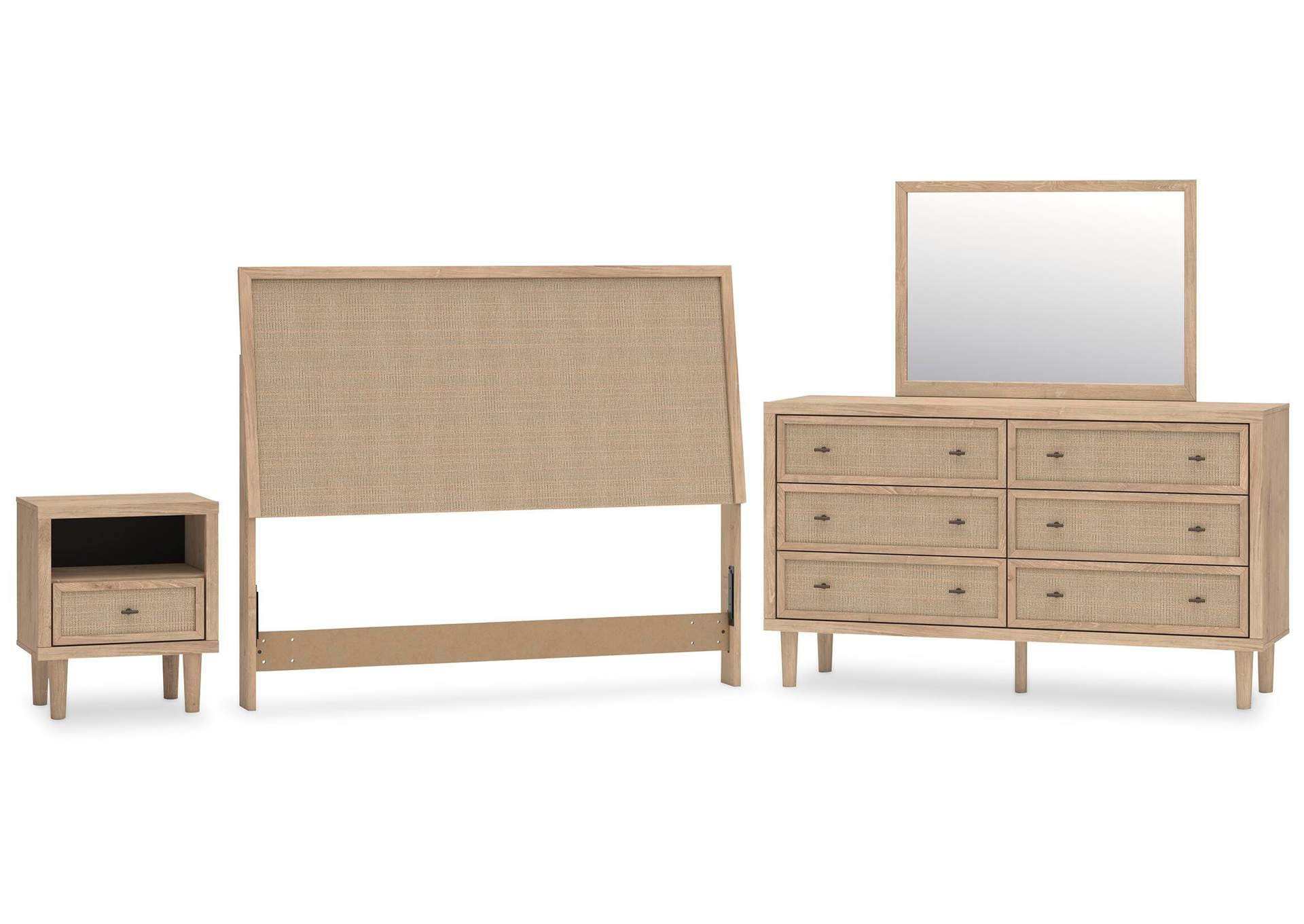 Cielden Queen Panel Headboard with Mirrored Dresser and Nightstand