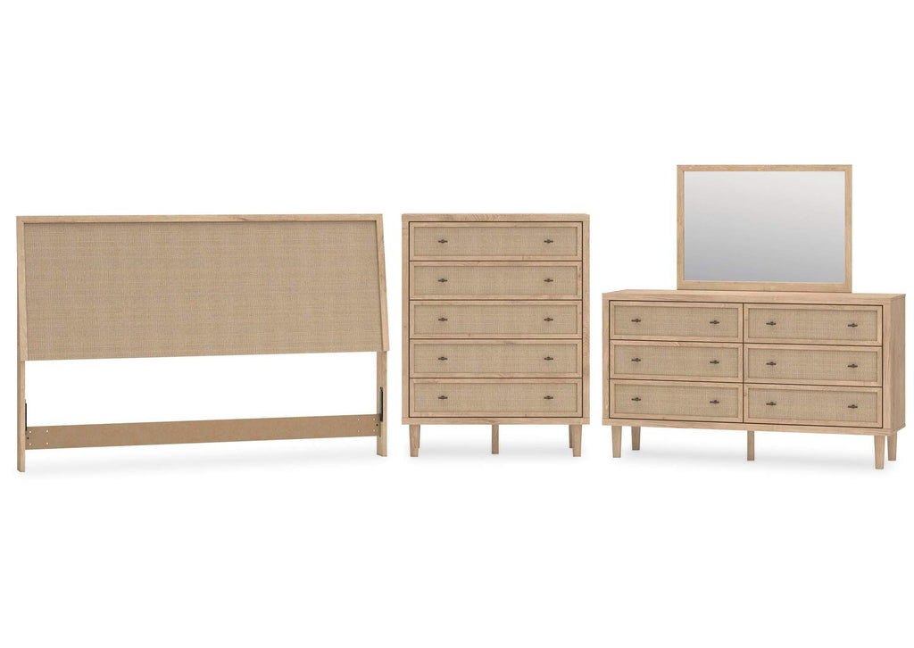Cielden King Panel Headboard with Mirrored Dresser and Chest