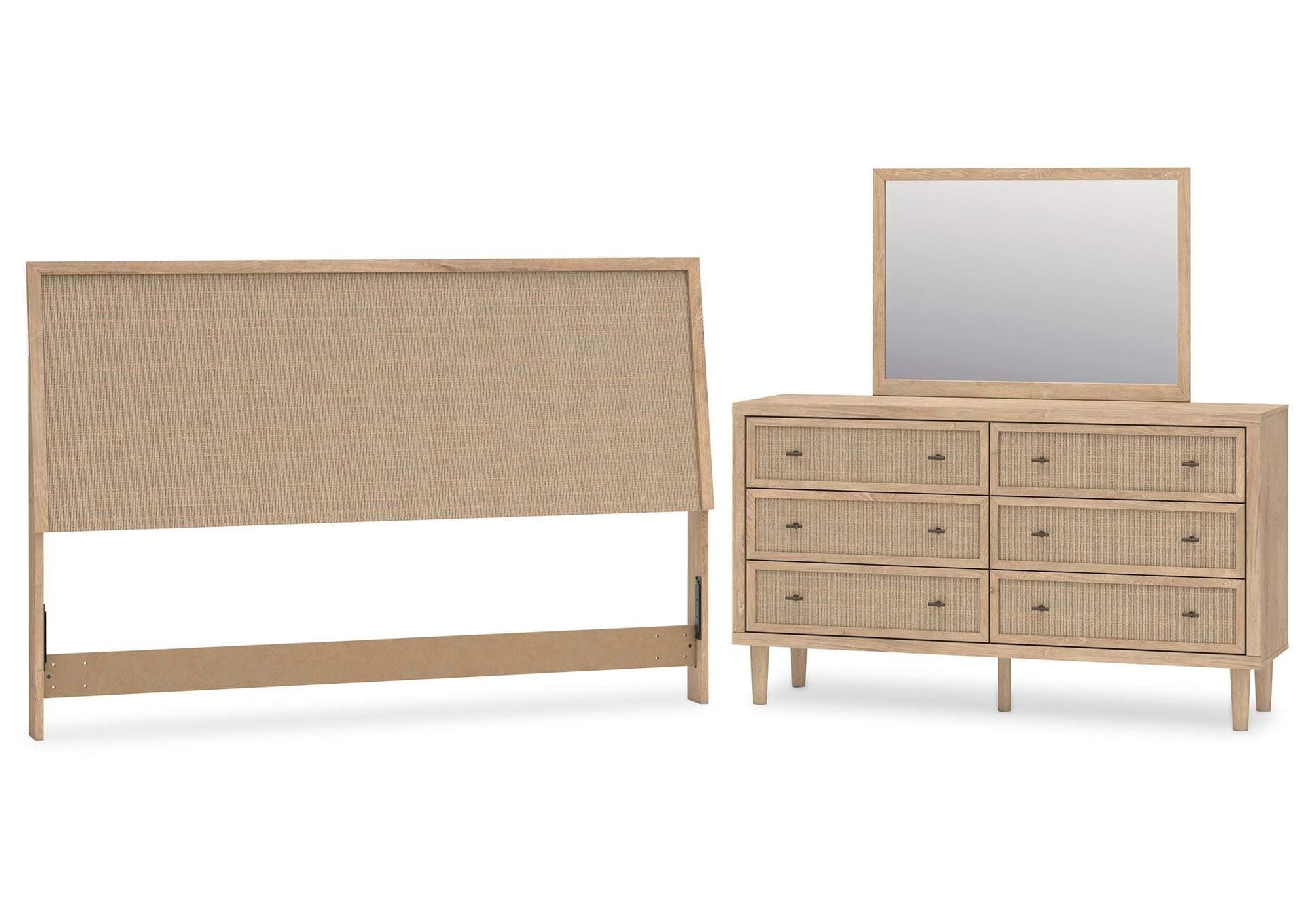 Cielden King Panel Headboard with Mirrored Dresser
