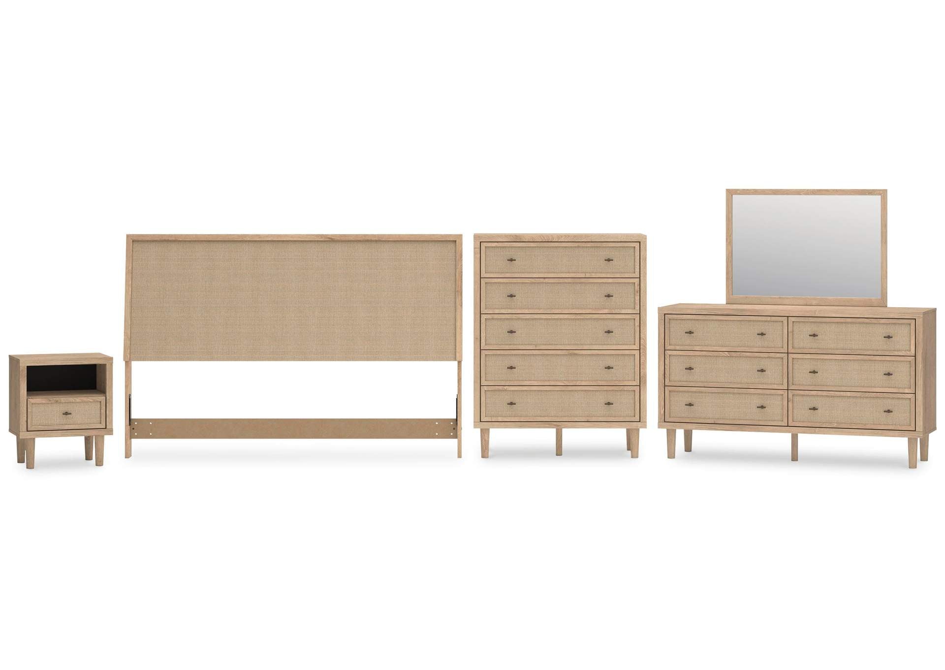 Cielden King Panel Headboard with Mirrored Dresser, Chest and Nightstand