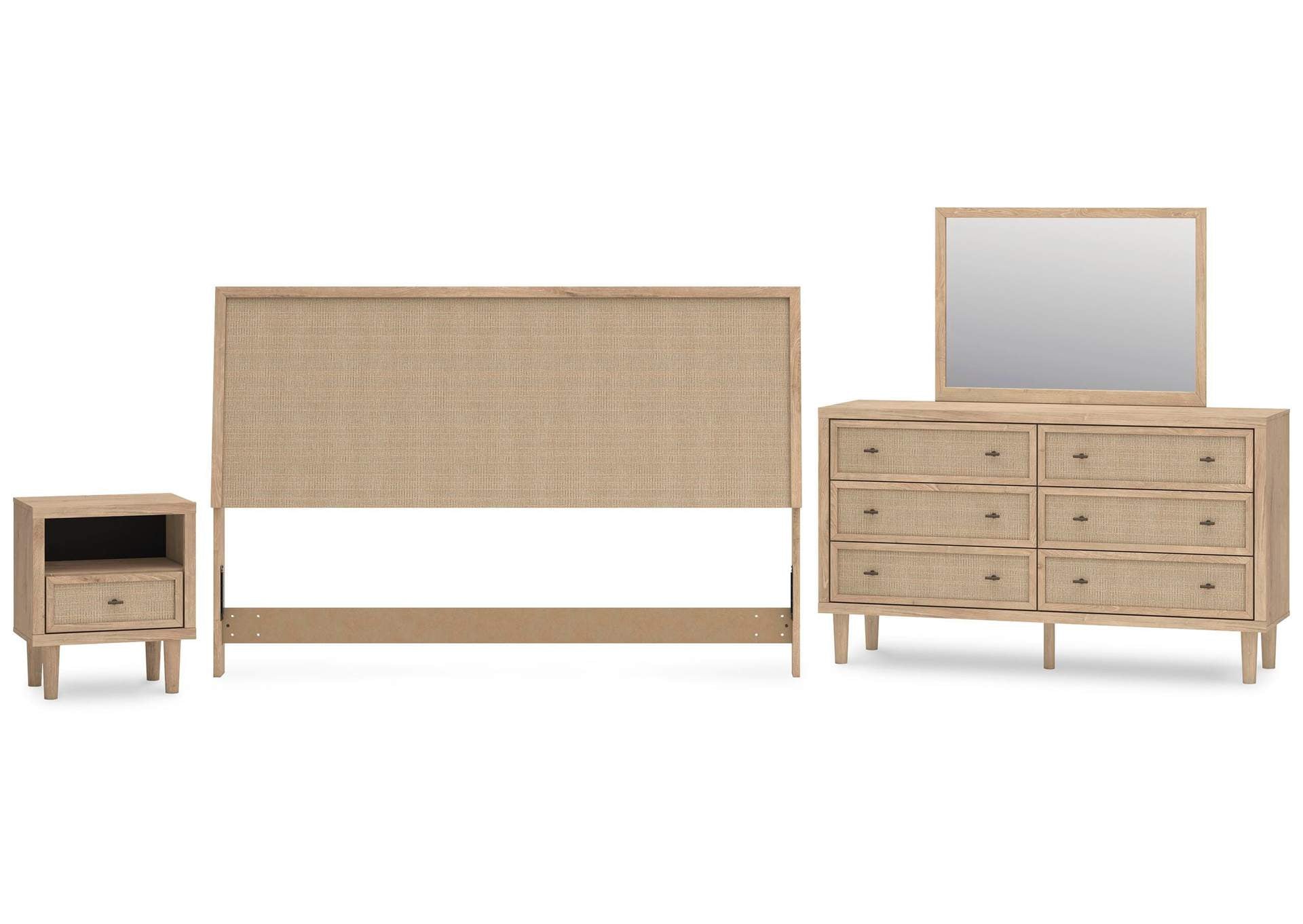 Cielden King Panel Headboard with Mirrored Dresser and Nightstand