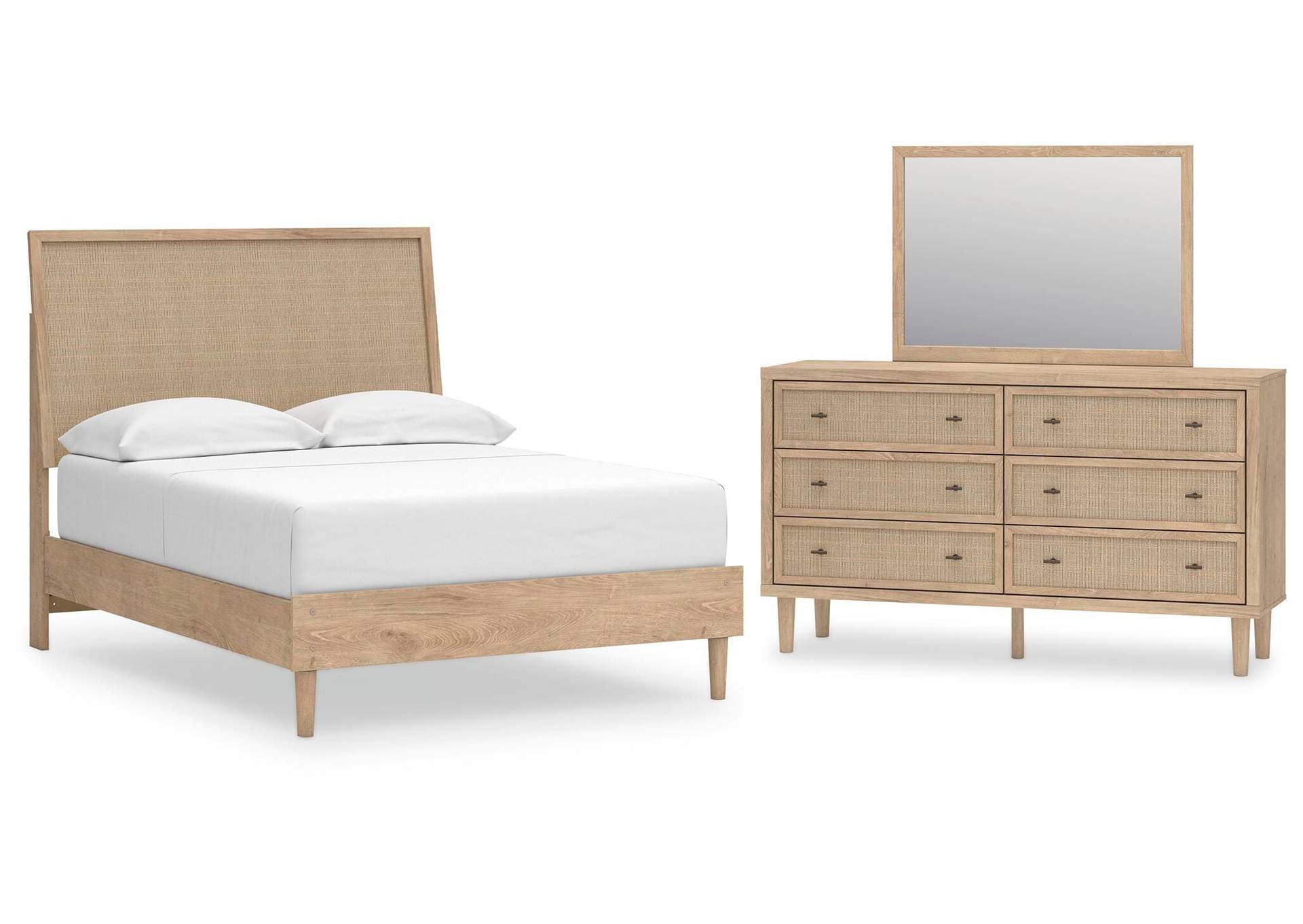 Cielden Full Panel Bed with Mirrored Dresser