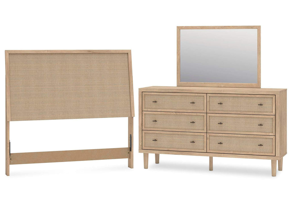 Cielden Full Panel Headboard with Mirrored Dresser