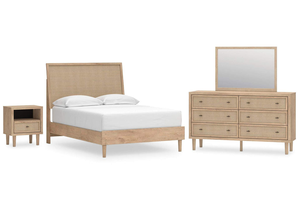 Cielden Full Panel Bed with Mirrored Dresser and Nightstand