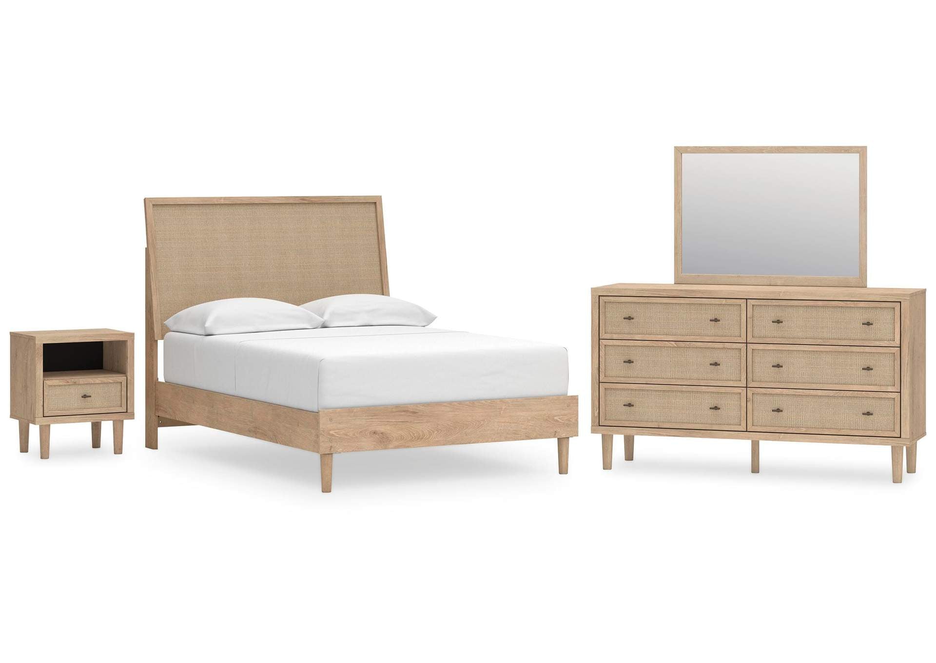 Cielden Full Panel Bed with Mirrored Dresser and Nightstand