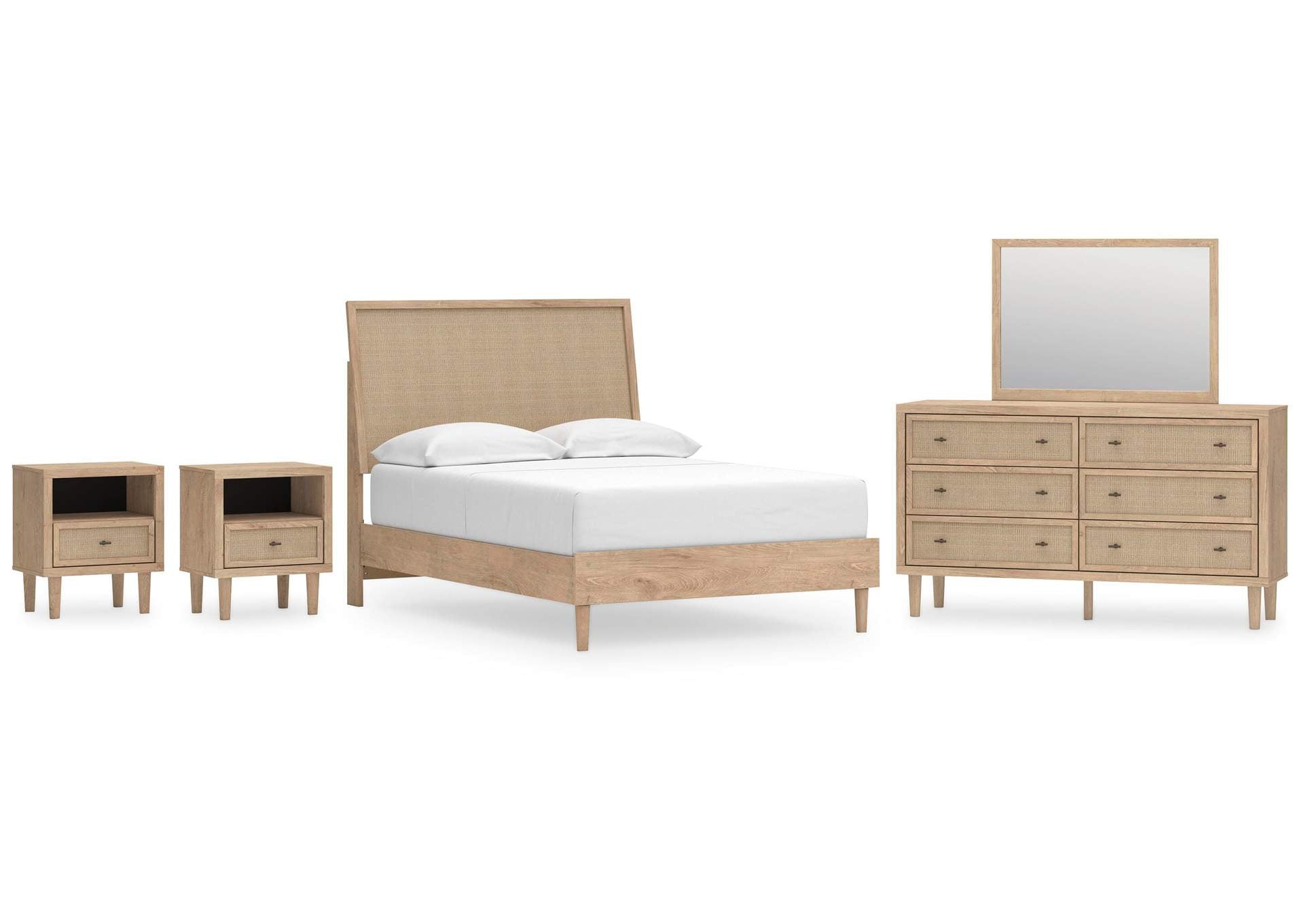 Cielden Full Panel Bed with Mirrored Dresser and 2 Nightstands