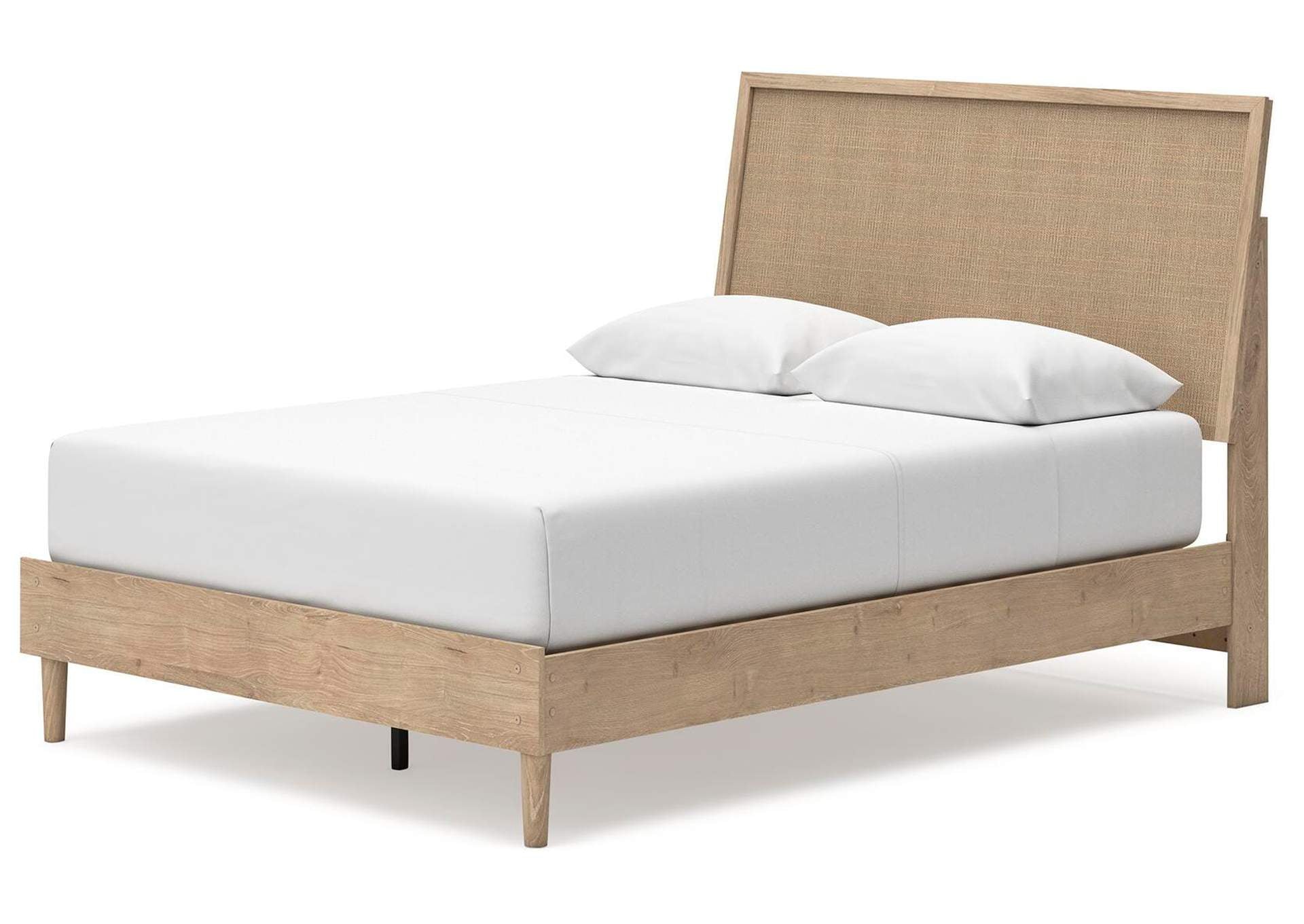 Cielden Queen Panel Bed with Mirrored Dresser, Chest and Nightstand angled view