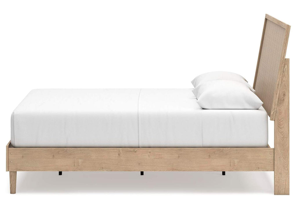 Cielden Queen Panel Bed with Mirrored Dresser and Chest side view