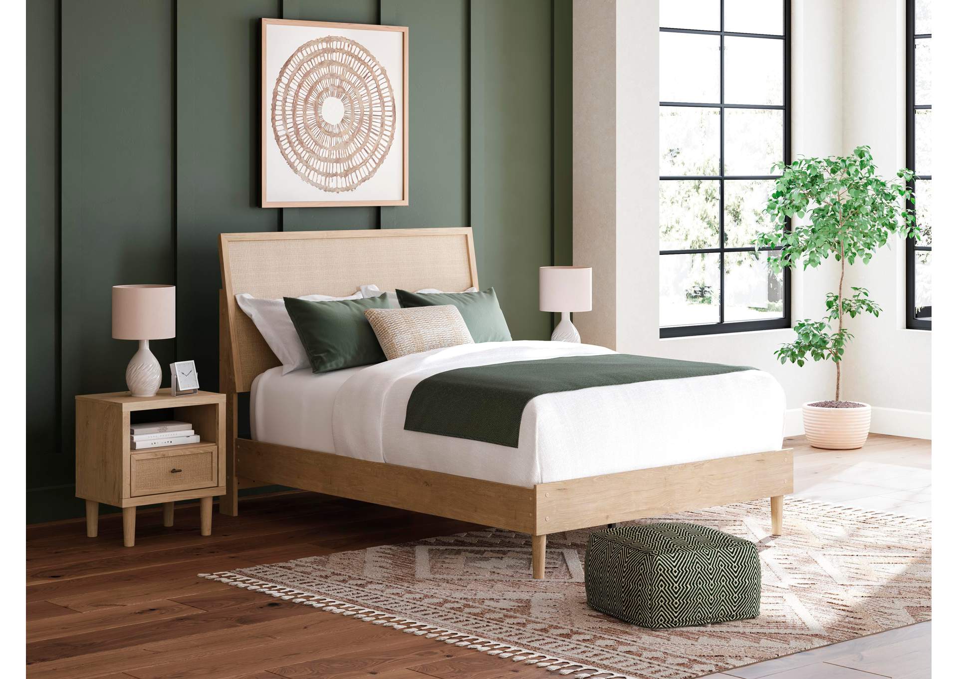 Cielden Queen Panel Bed with Mirrored Dresser and Nightstand