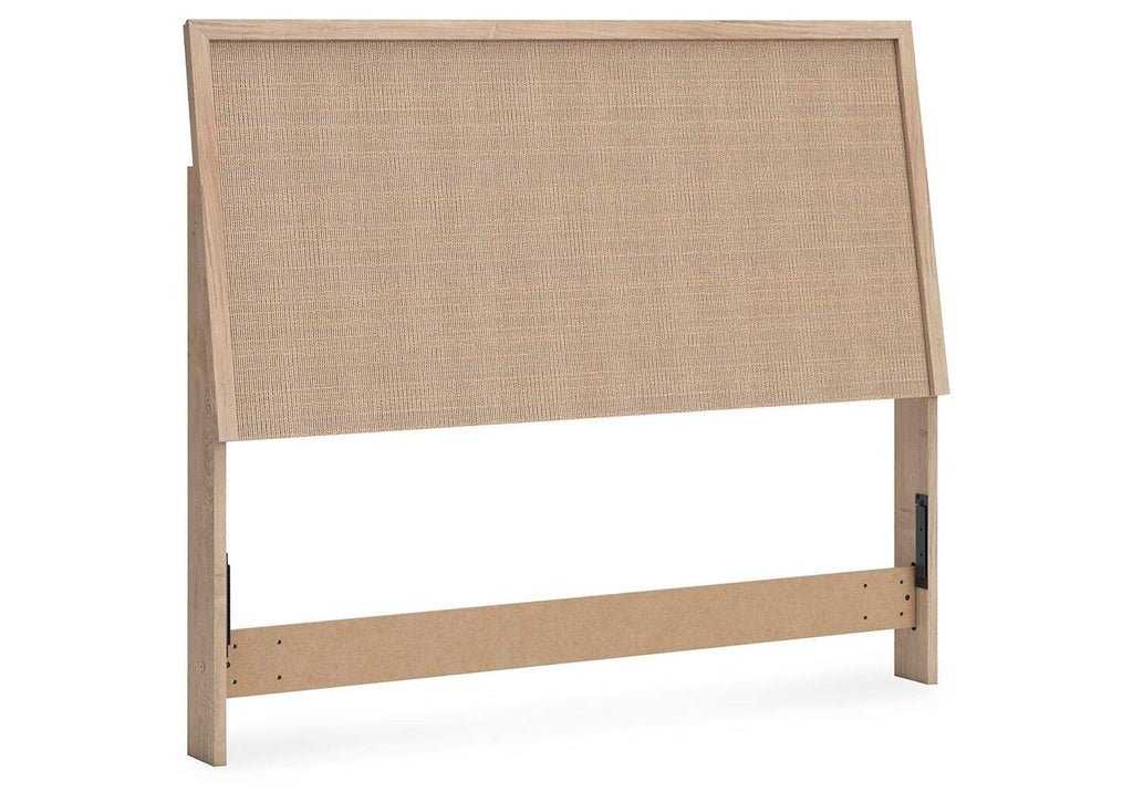 Cielden Queen Panel Headboard with Mirrored Dresser, Chest and Nightstand angled view