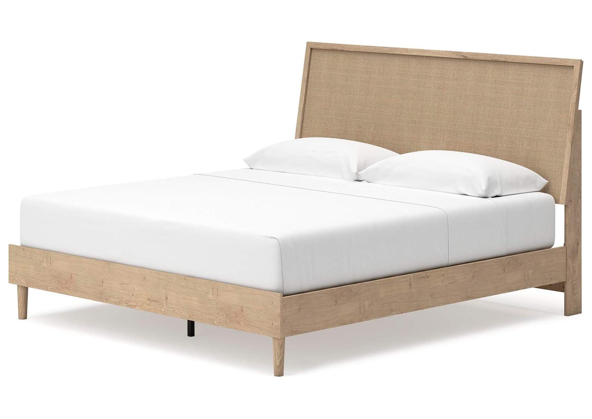 Cielden King Panel Bed with Mirrored Dresser angled view