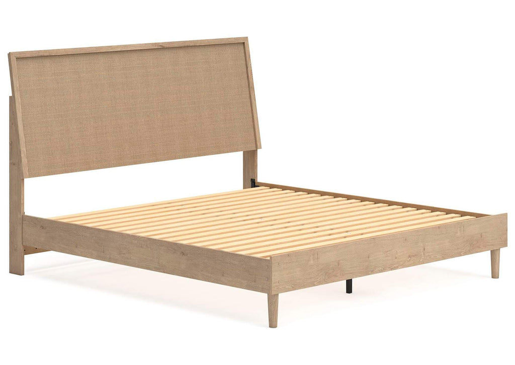 Cielden King Panel Bed with Mirrored Dresser and 2 Nightstands angled view